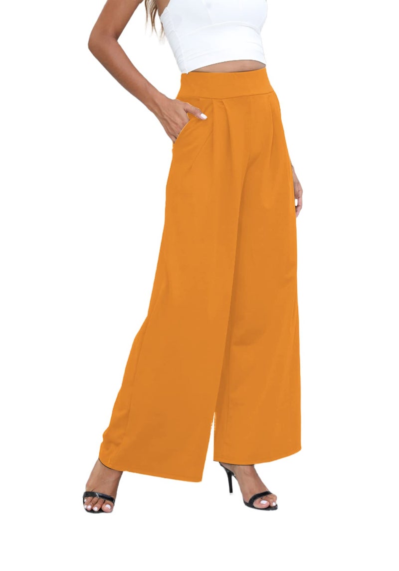 NRTHYE Womens Palazzo Long Pants High Waist Wide Leg Stretchy Loose Fit Casual Trousers with Pocket - Image 2
